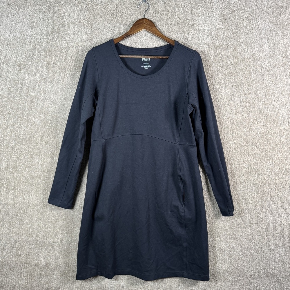 Duluth‎ Trading Co. Dress Womens Large Black Long Sleeve Knit A Line Pockets